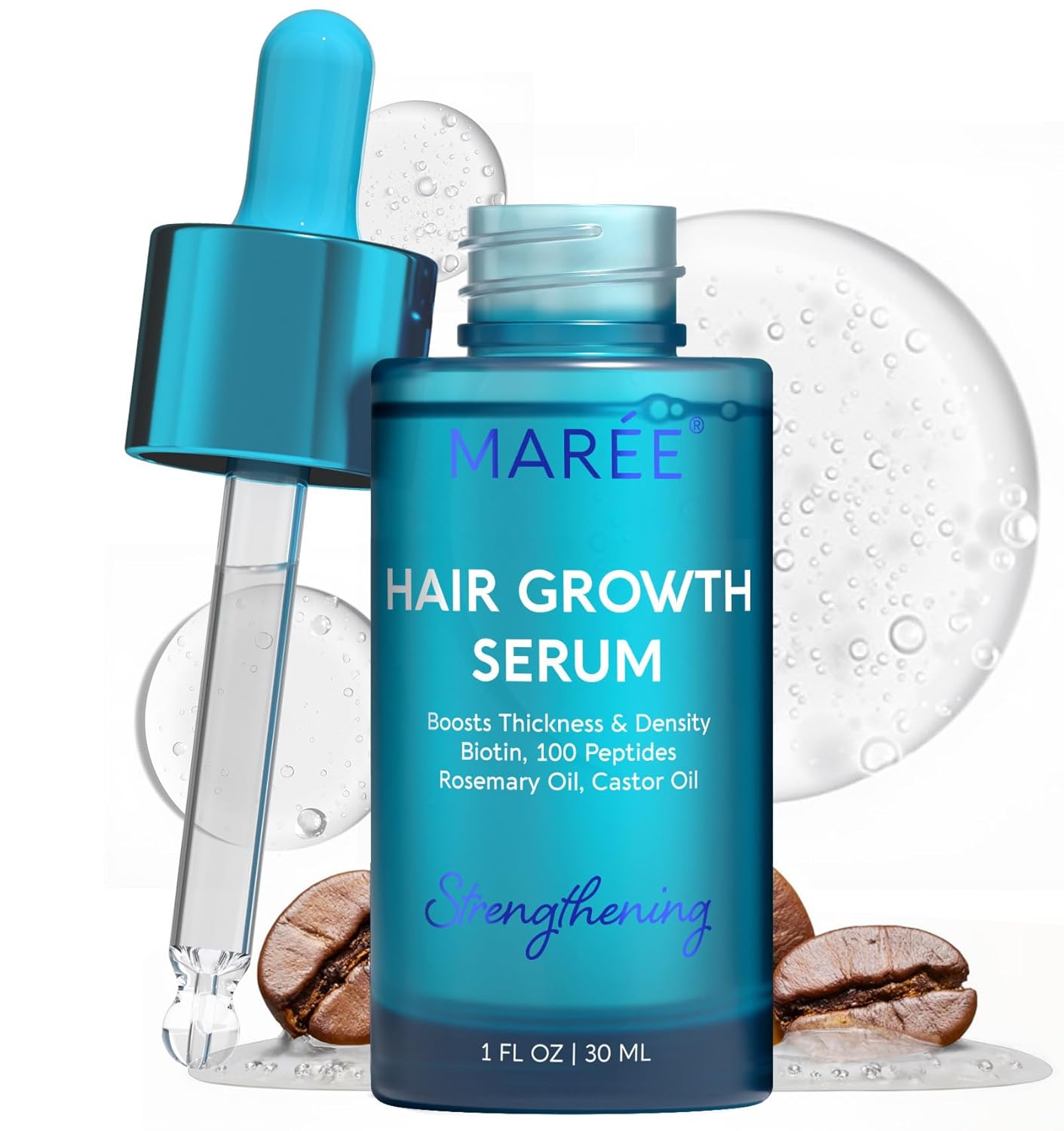 MAREE Hair Growth Serum - Caffeine Peptides Castor Rosemary Oil for Hair Growth - Products for Women & Men - Hair Oils for Hair Growth - Hair Regrowth Tonic - Scalp Serum - Suero Para El Cabello